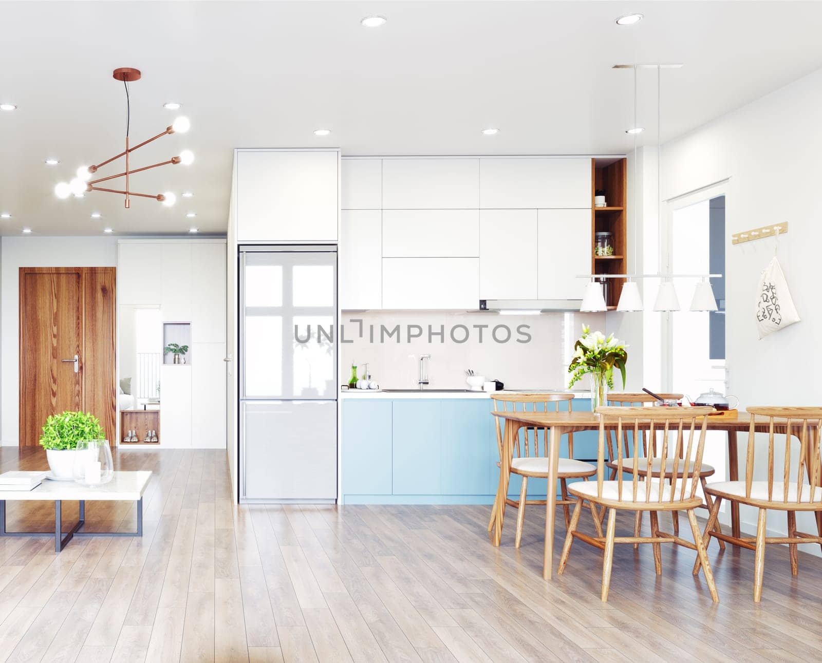 modern living interior design. 3d rendering concept