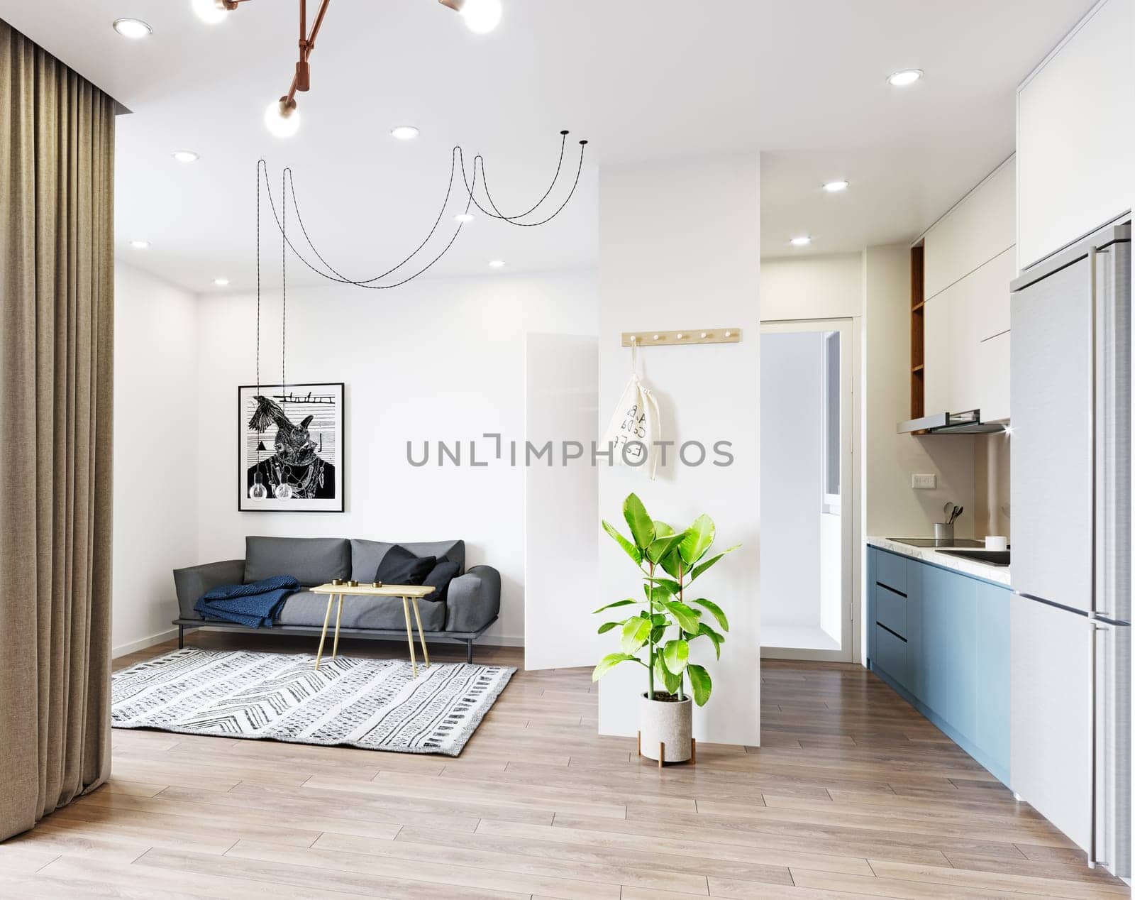 modern living interior design. 3d rendering concept
