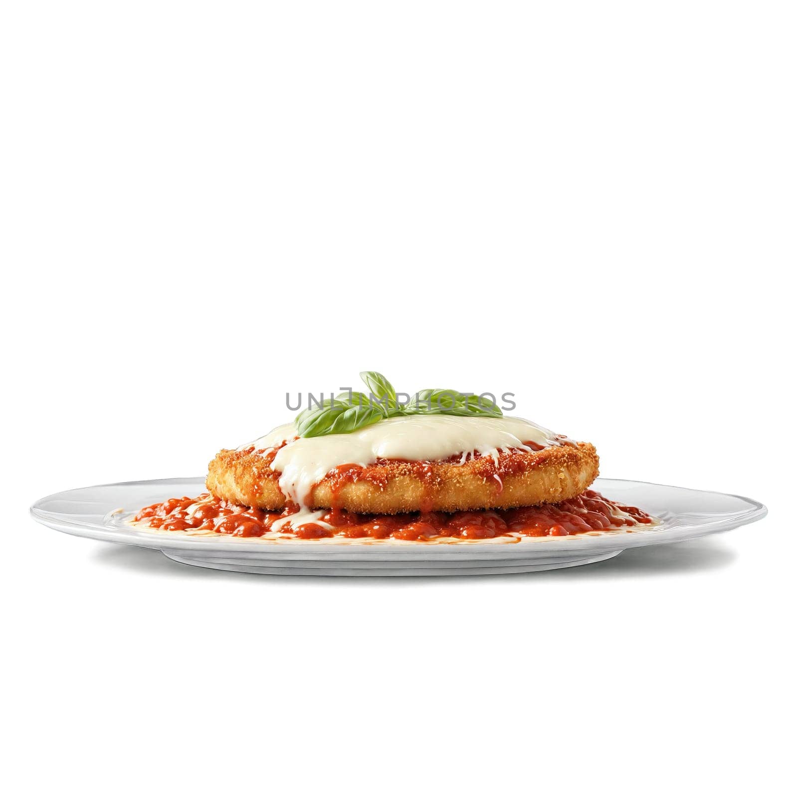 Chicken parmesan with crispy breading melted mozzarella marinara sauce Food and culinary concept. Food isolated on transparent background.