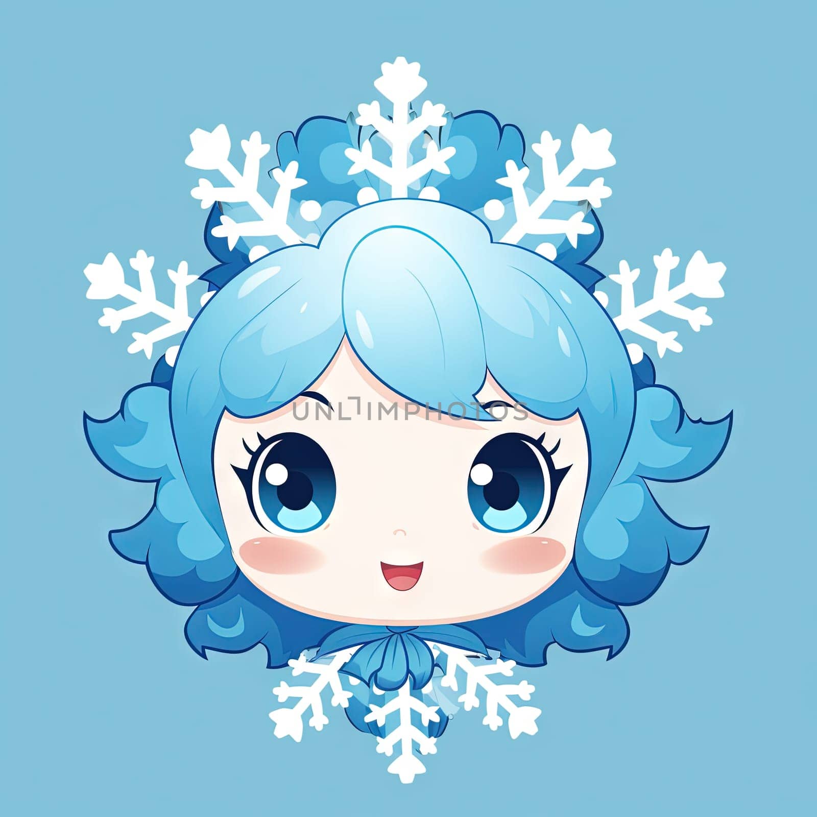 Kawaii snowflake with cute eyes and smile in Japanese anime style. Generated AI