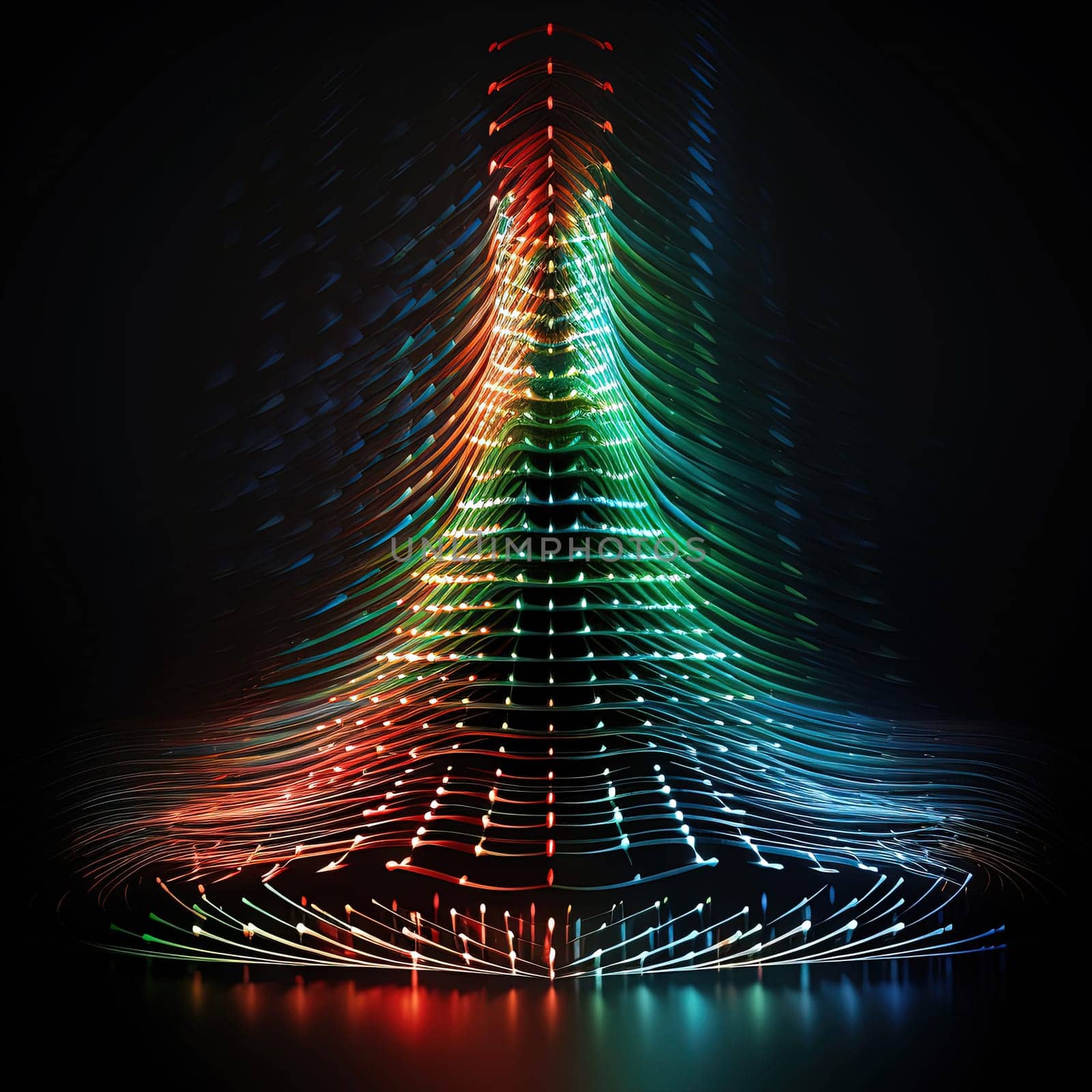 Christmas tree in music equalizer or music waveform. Greeting card for winter holidays. Generated AI