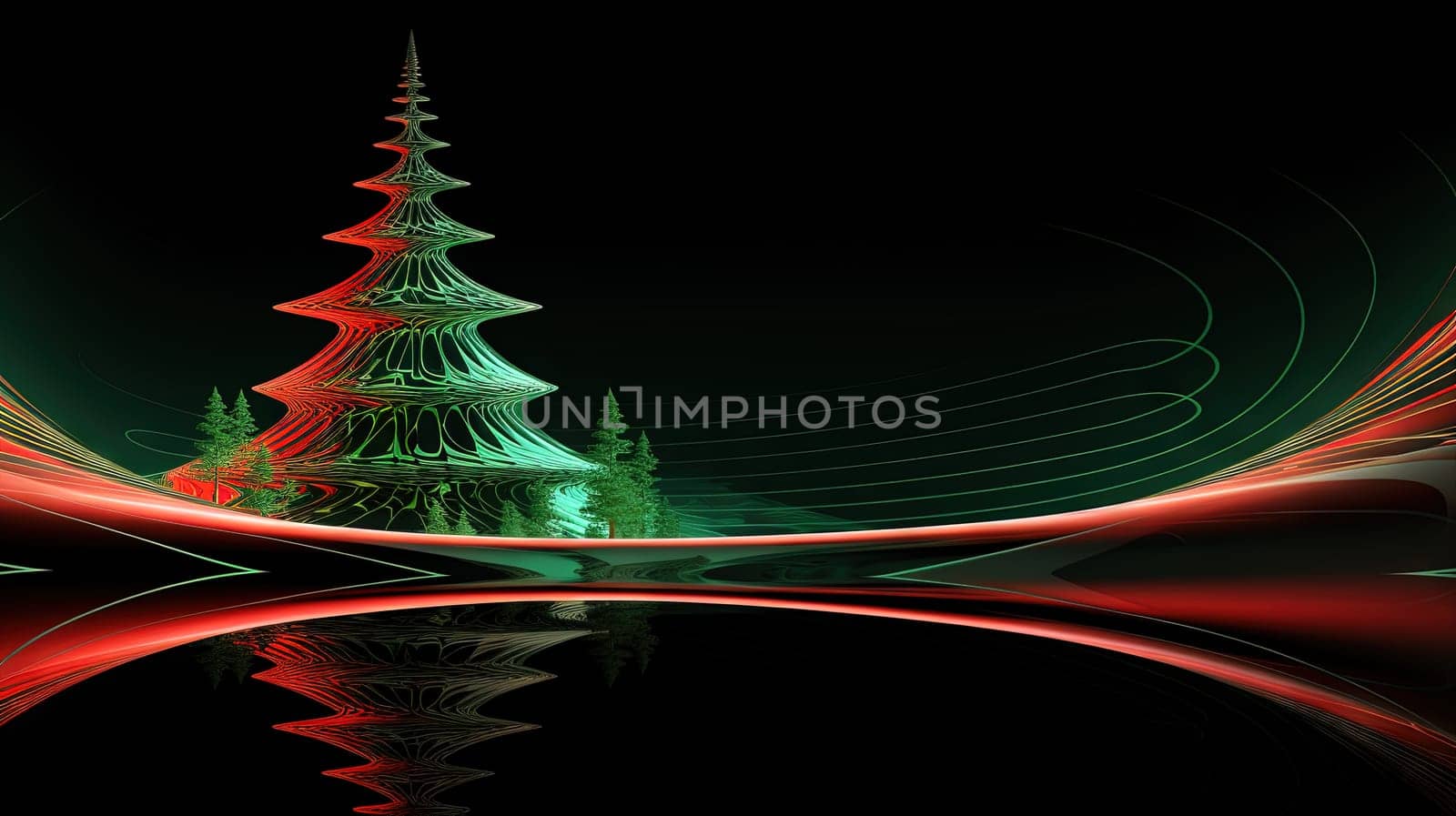 Christmas tree in music equalizer or music waveform. Party card for winter holidays. Generated AI