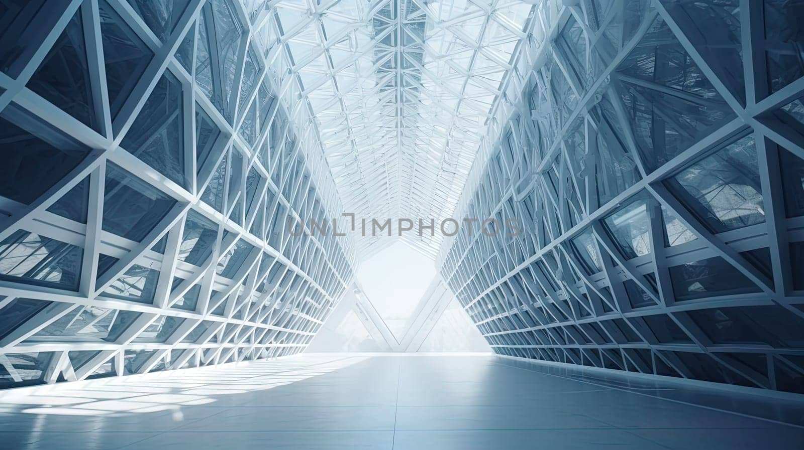 Interior of white industrial hangar or warehouse. Modern architecture industrial room. Generated AI