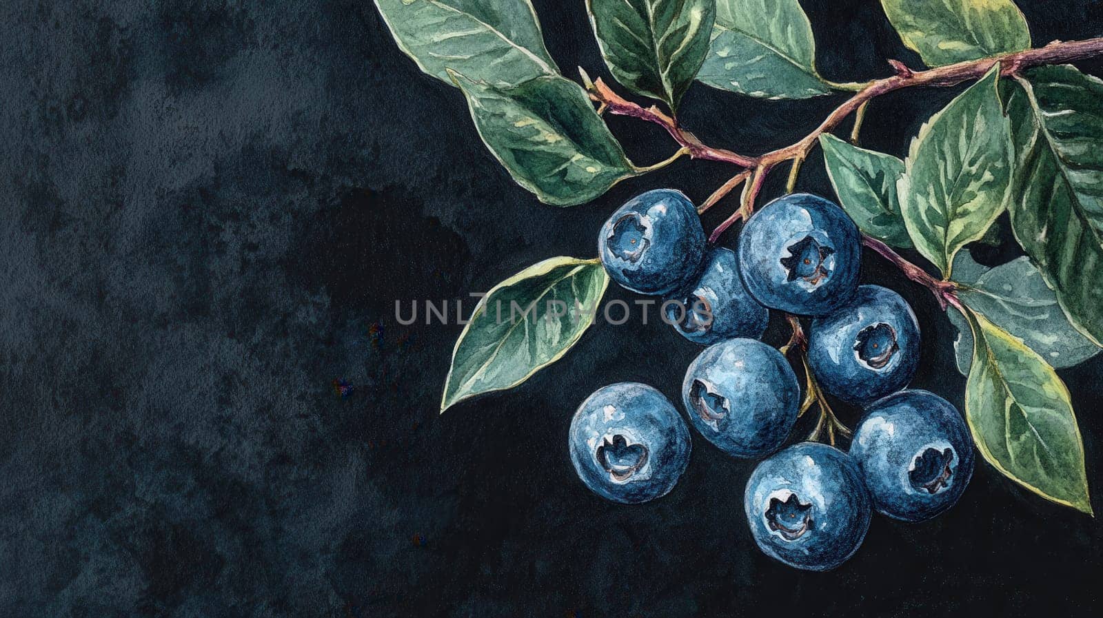 Detailed botanical drawing showcasing blueberry on dark