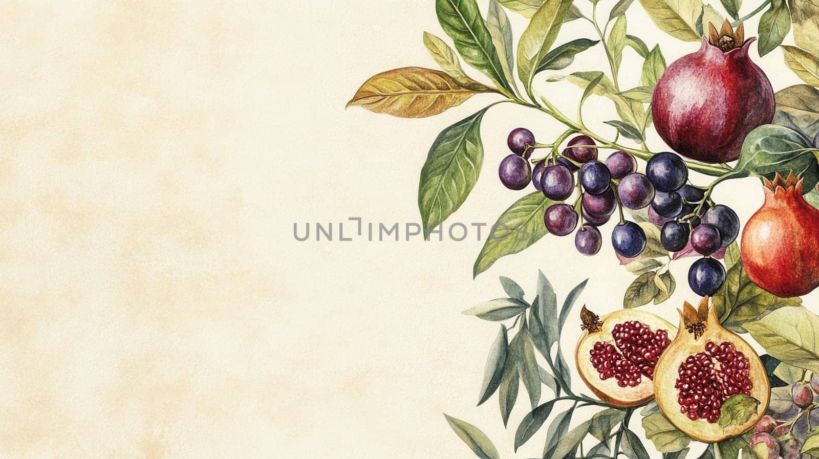 Detailed exotic fruits watercolor illustration on light
