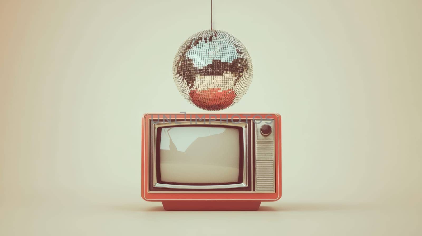 Retro television with disco ball, vintage concept.