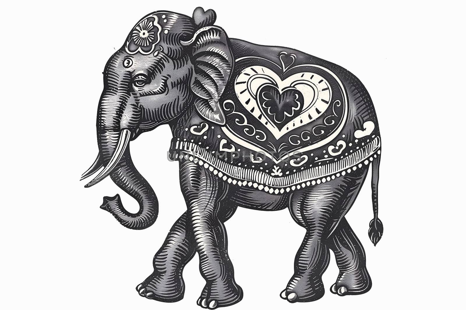 Vintage black and white illustration of elephant cut out illustration