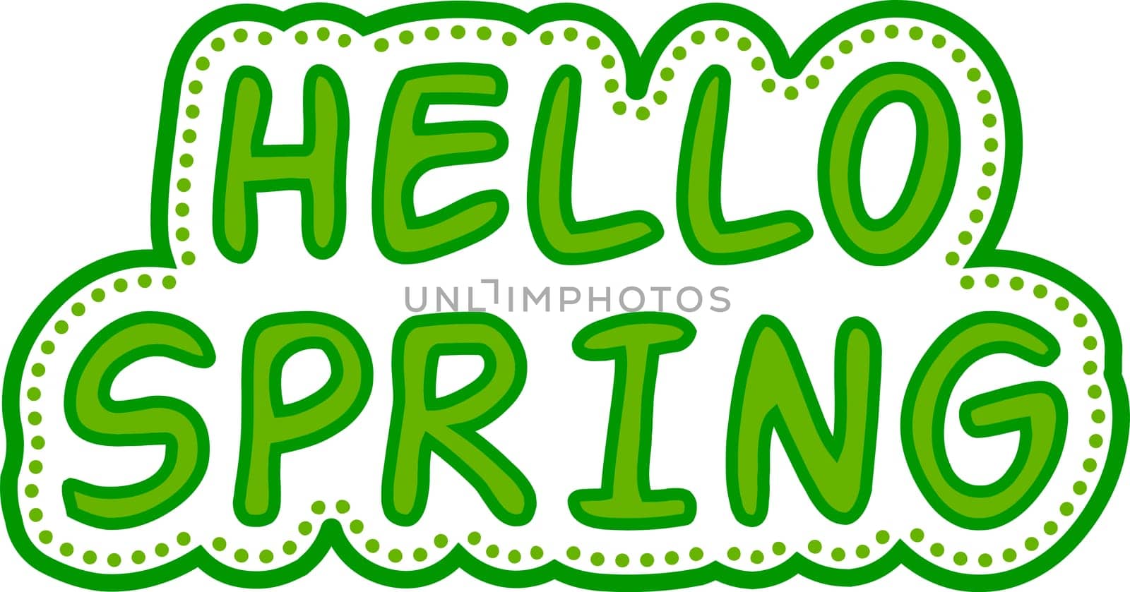 Sticker Hello spring green style, vector sticker spring