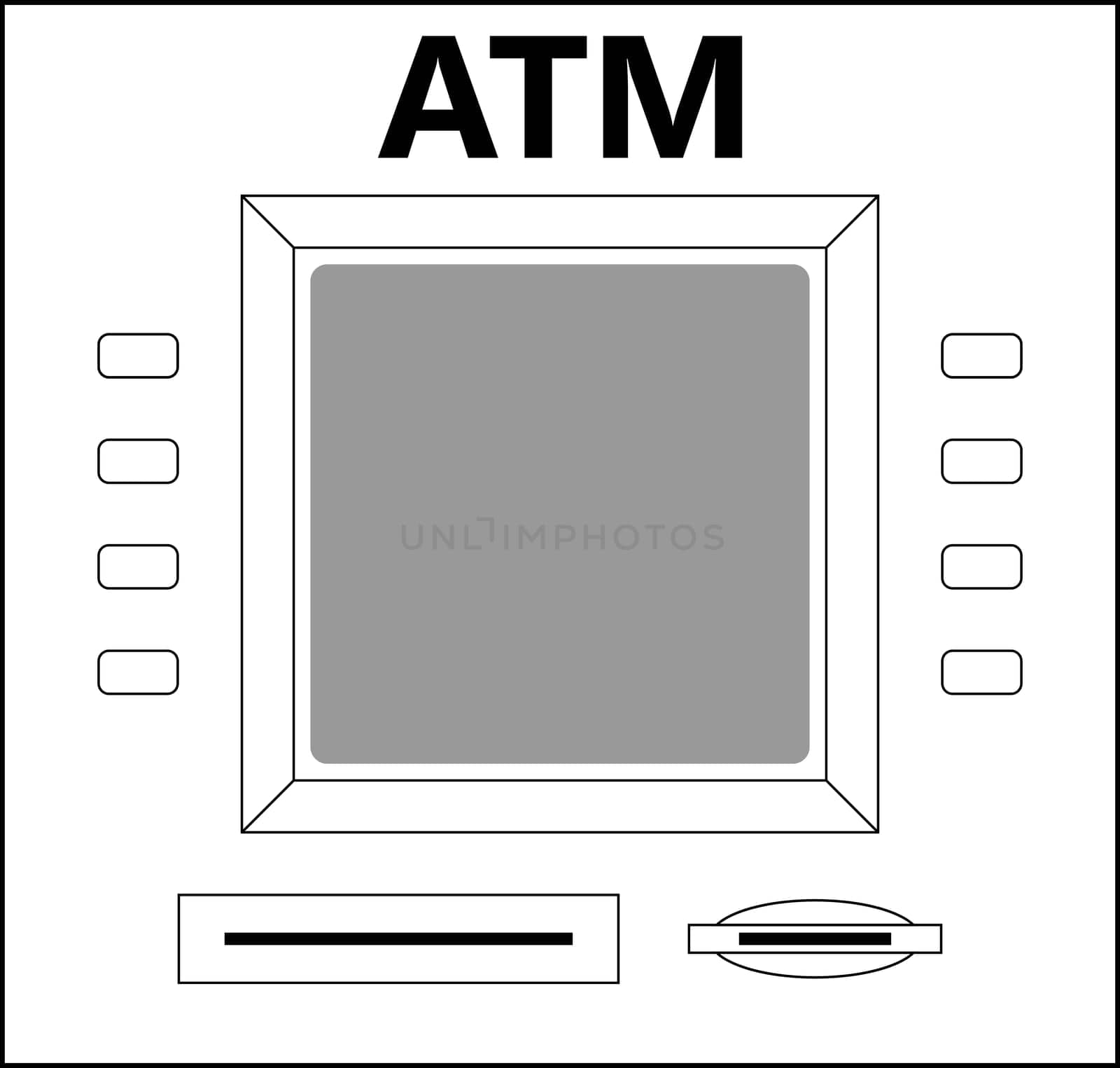 ATM cash withdrawal, cash machine buttons monitor tray, vector by koksikoks