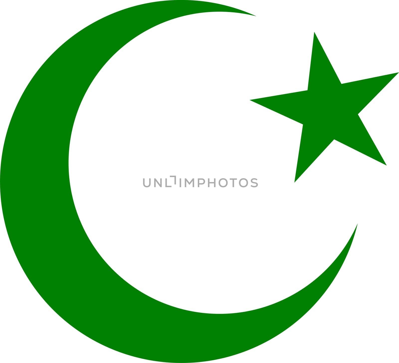 Symbol Islam, crescent star dark green color, vector eps