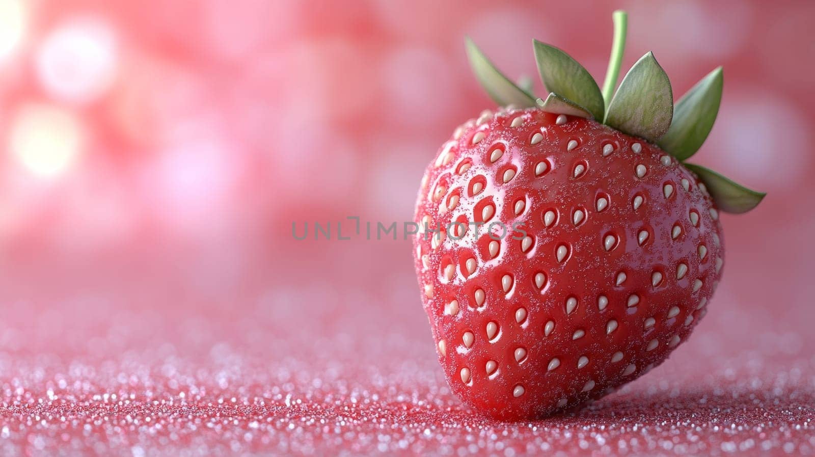 Close-up of a fresh strawberry with bokeh background. Nature and freshness concept.