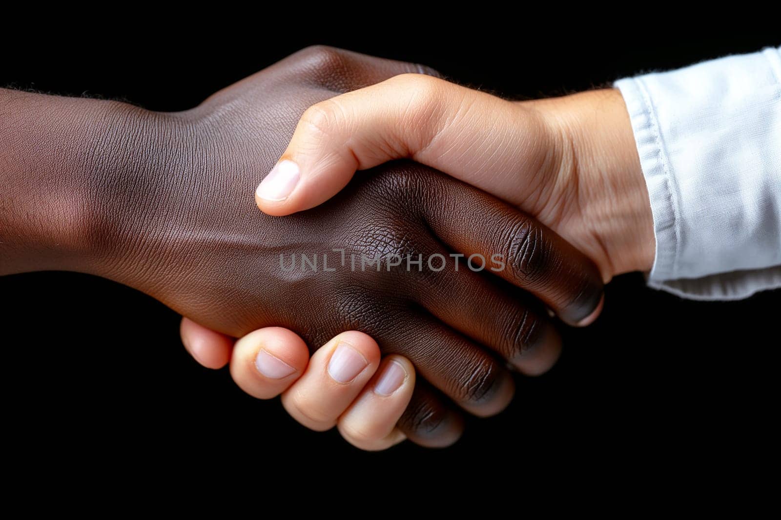 Business handshake symbolizes agreement, unity, partnership, cooperation, and collaboration of diverse individuals