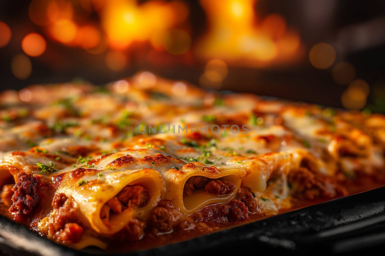 Delicious baked lasagna with meat, cheese, and sauce, perfect for an Italian dinner meal.