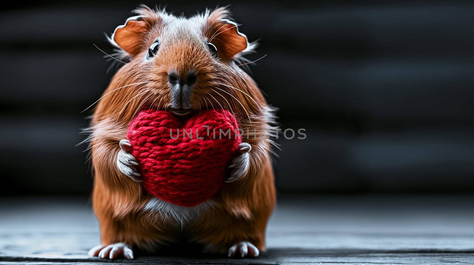 Cute guinea pig holding red heart, lovely and adorable small animal pet