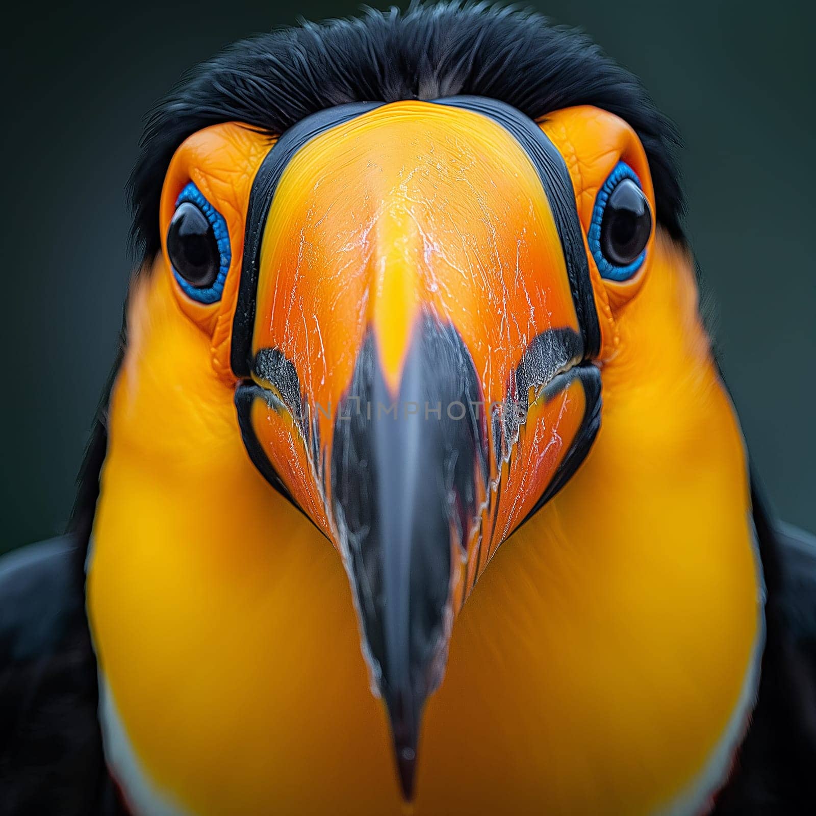 Vibrant closeup portrait of a colorful toucan with a striking beak
