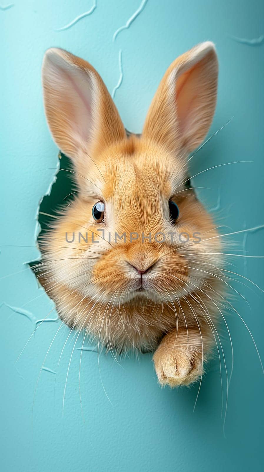 Adorable cute fluffy bunny rabbit with long ears and soft fur portrait in a colorful nature background