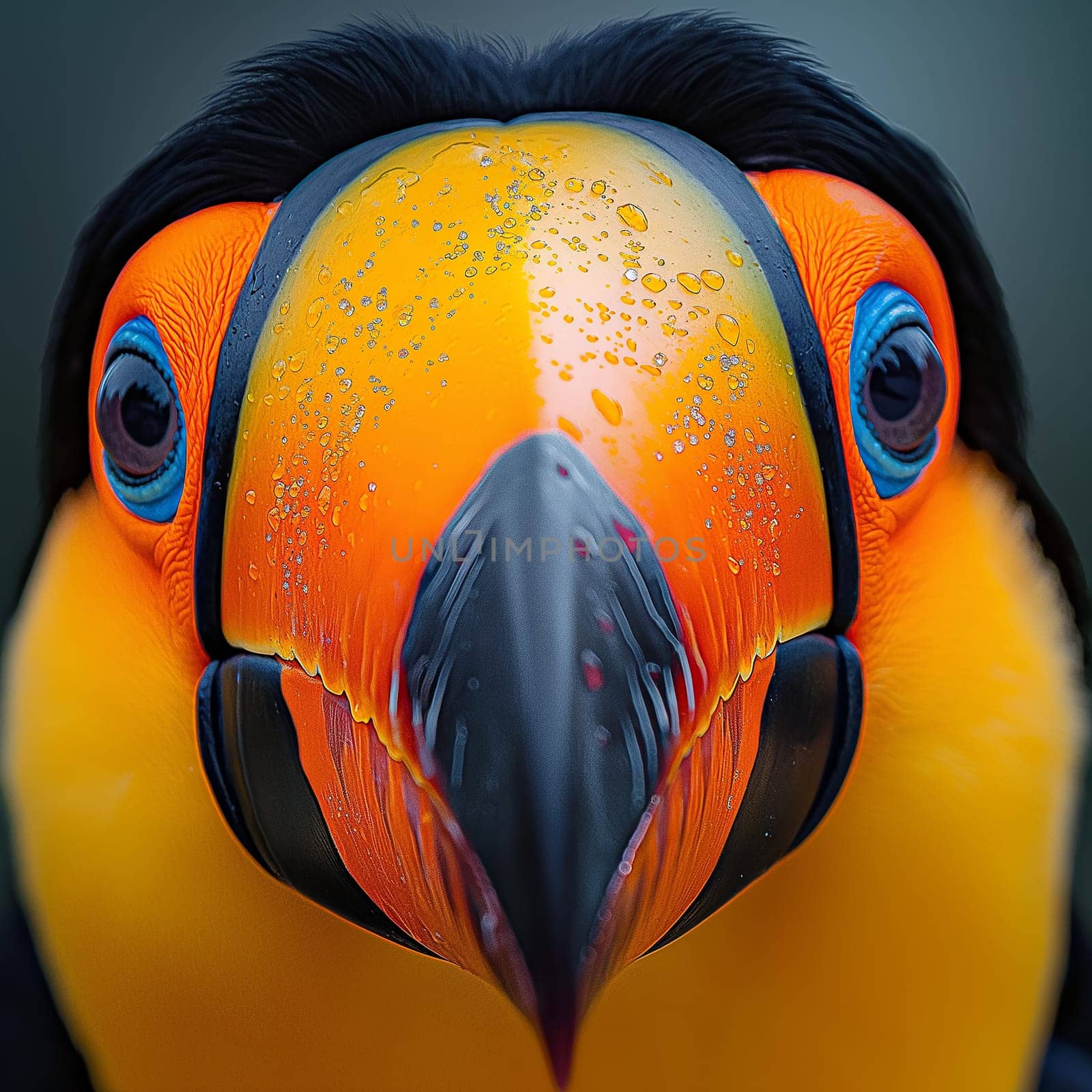 Closeup of a colorful toucan with a vibrant beak against a tropical nature background.