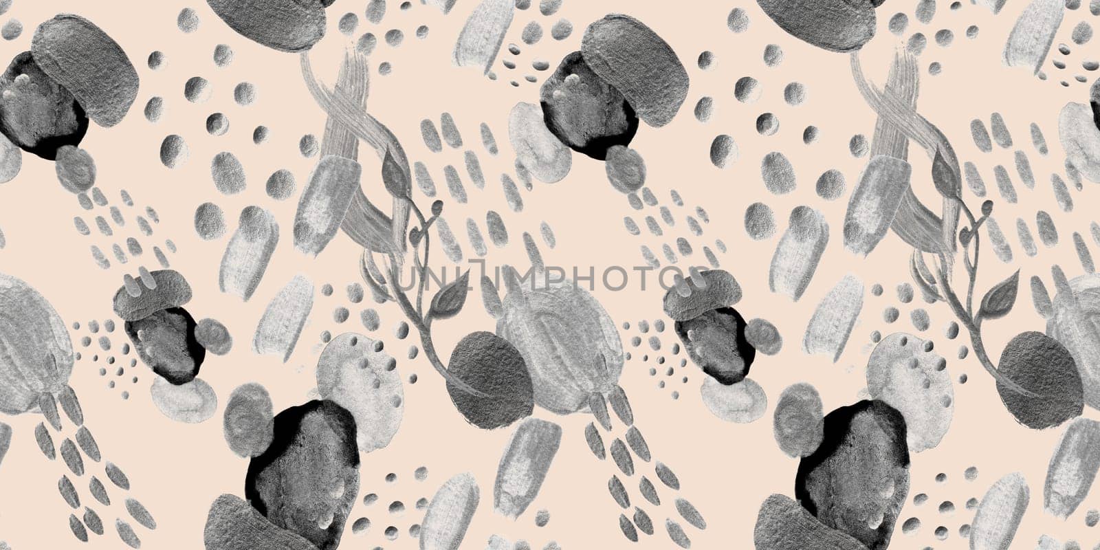 Seamless abstract pattern with gouache painted geometric shapes ovals and dots for textile design and autumn prints