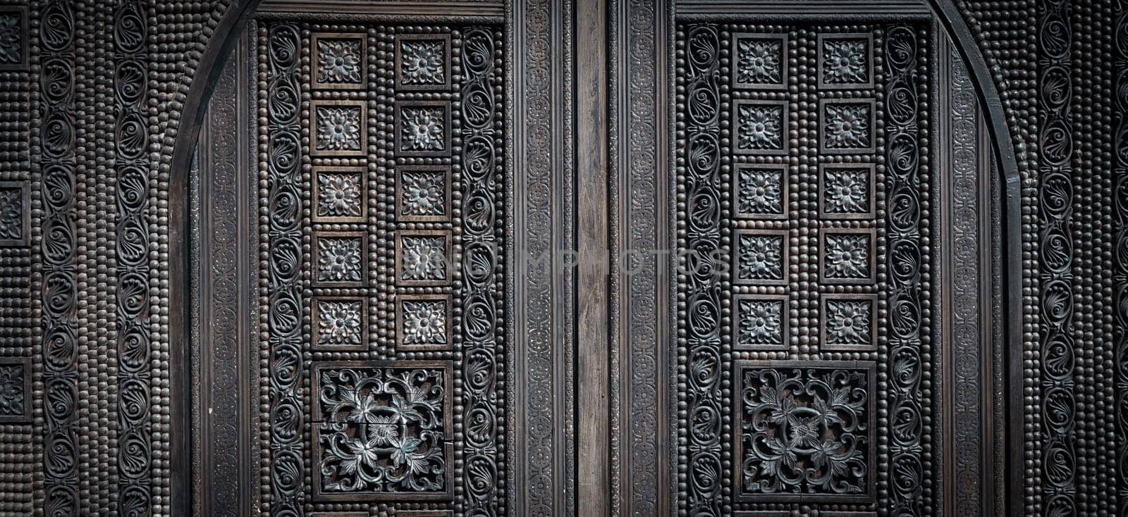 Beautiful wood carving, handmade door in muslim oriental style. Exploring arabic countries.