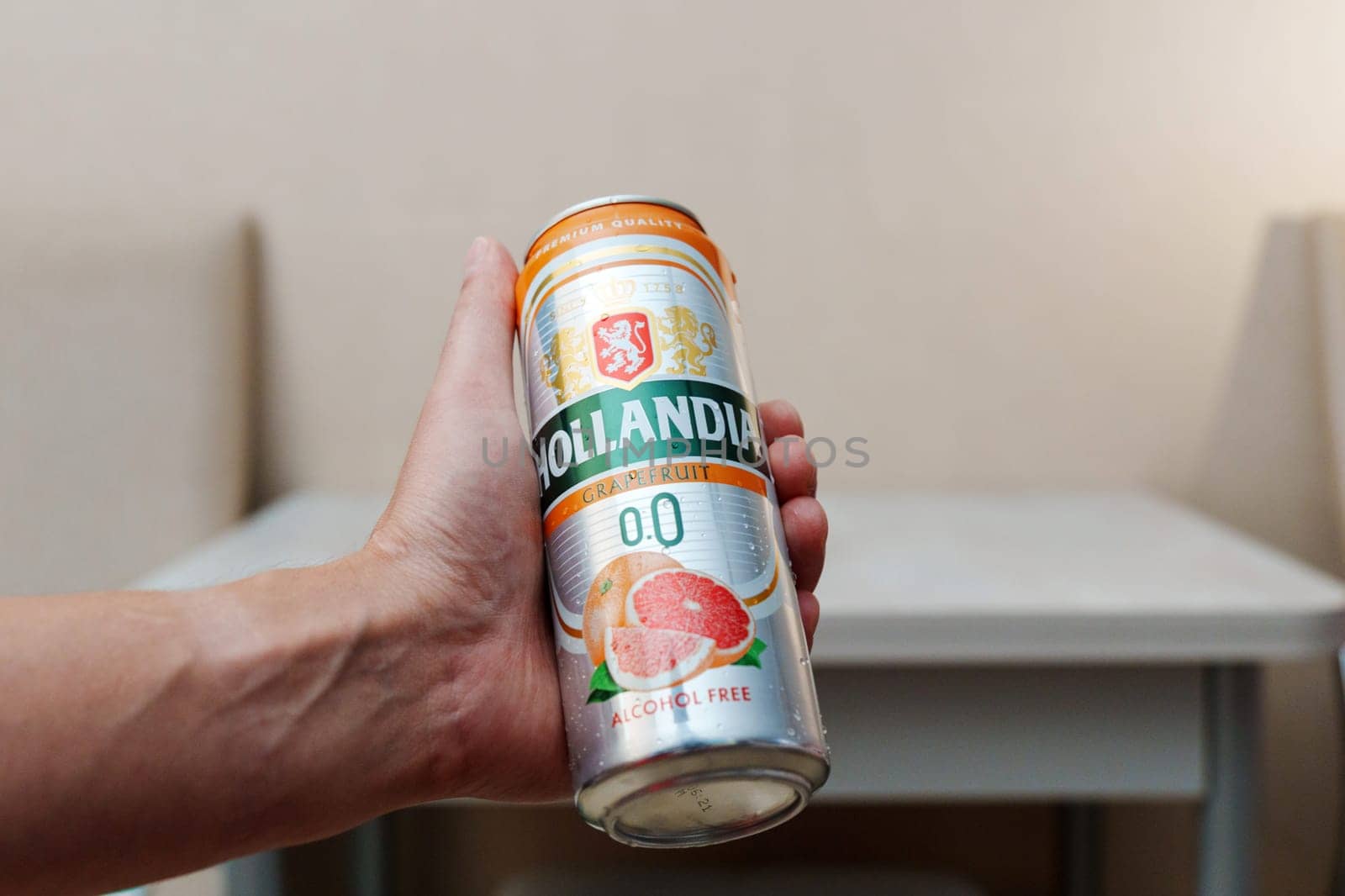 Tyumen, Russia-September 06, 2024: Non alcoholic beer, Hollandia bottles in store. Brewed in Holland, since 1758