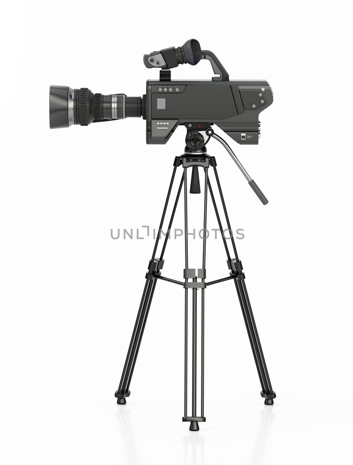 Professional camera tripod isolated on white background. 3D illustration.