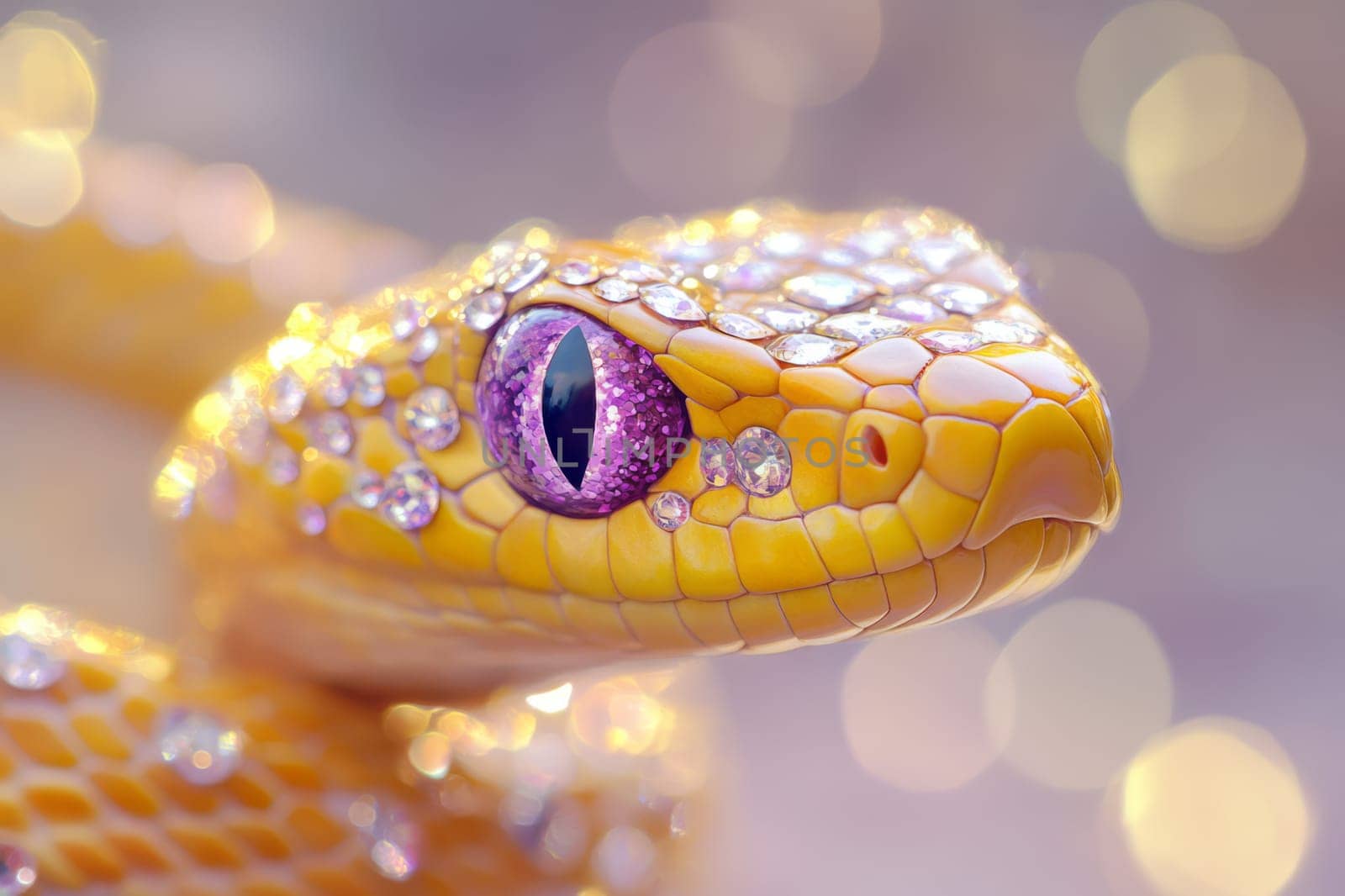 Yellow Snake head with rhinestones and diamonds