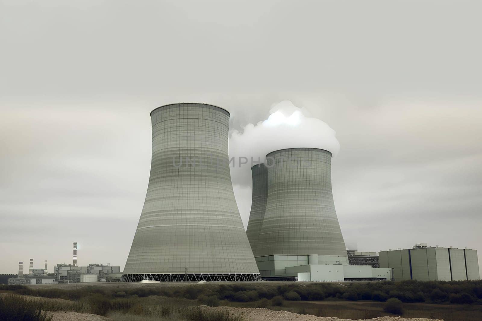 working nuclear power plant close up.