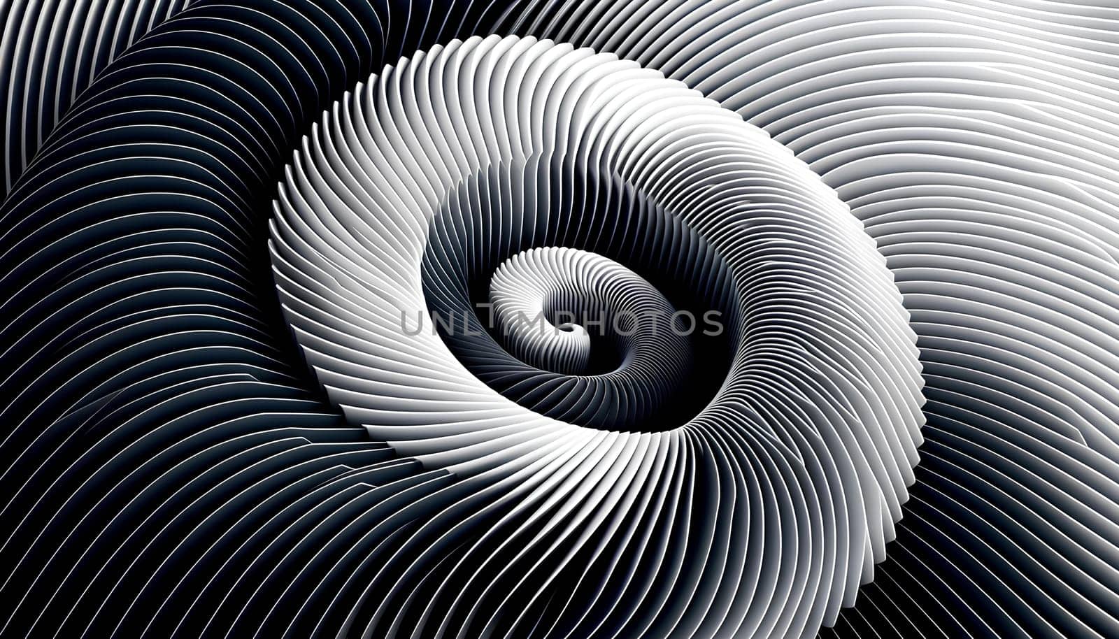 Horizontal monochrome background featuring a three-dimensional spiral.