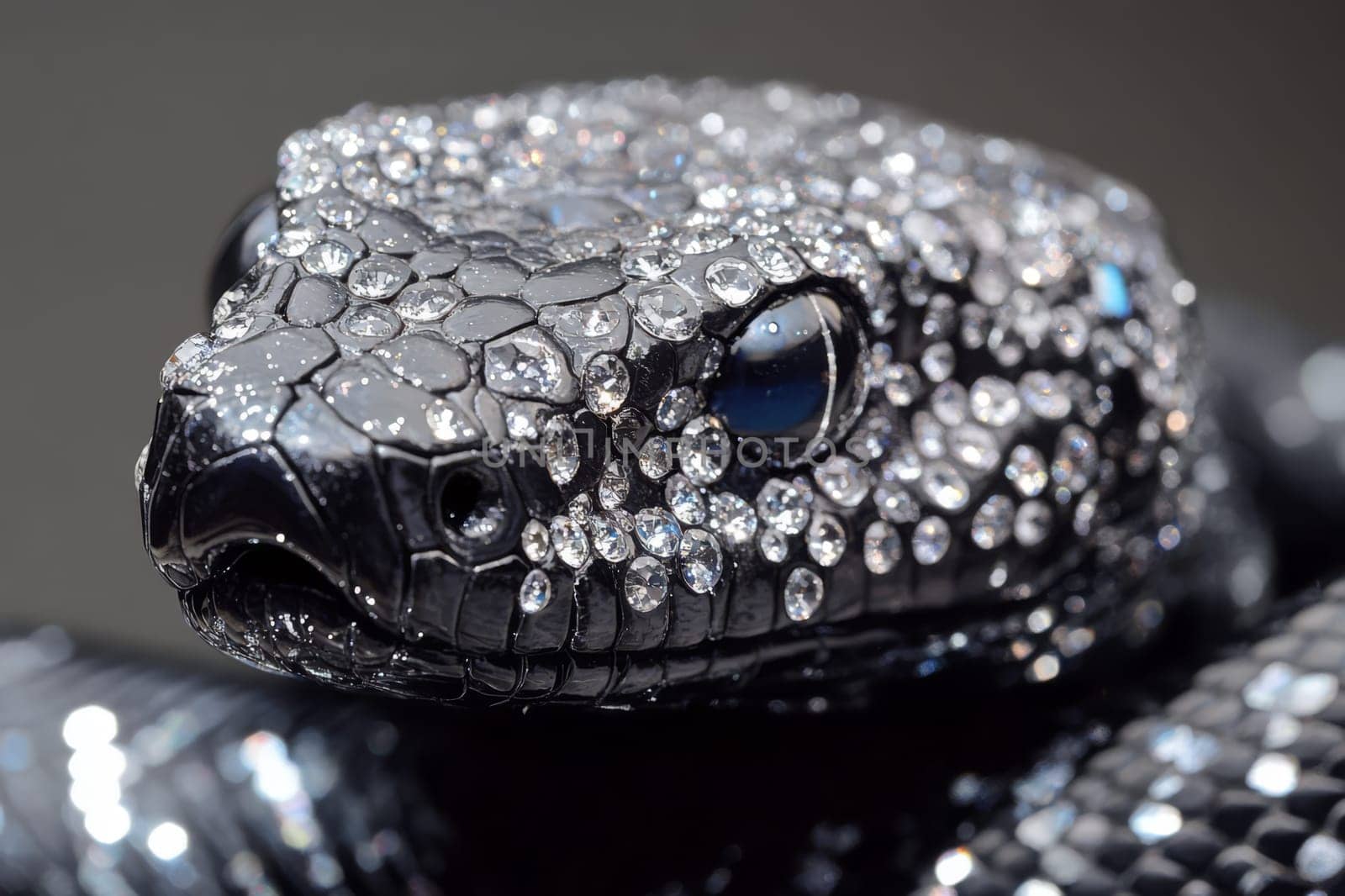 Black Snake head with rhinestones and diamonds