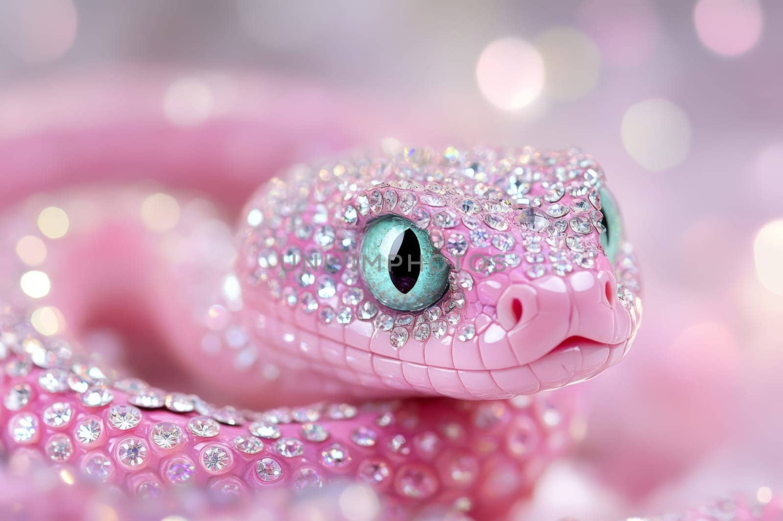 Pink Snake head with rhinestones and diamonds