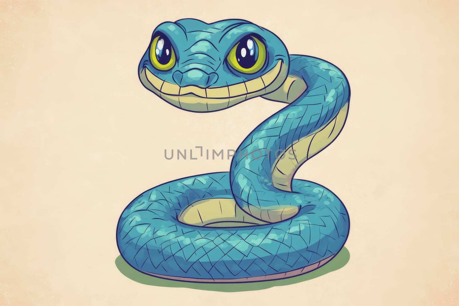 Illustration of a blue snake on a light background snake