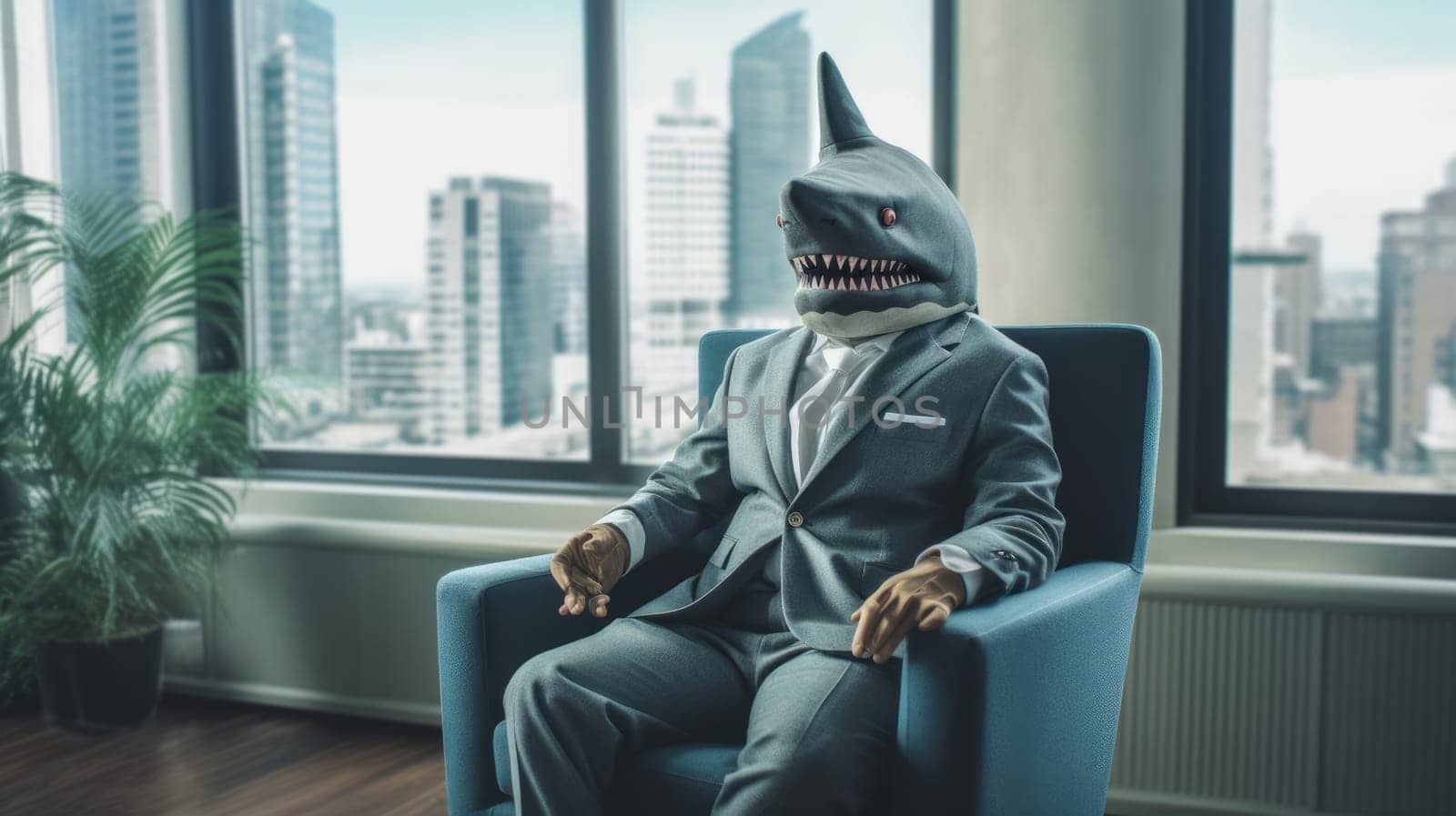 Business Shark In Suit sitting in the office. Generative AI image weber.