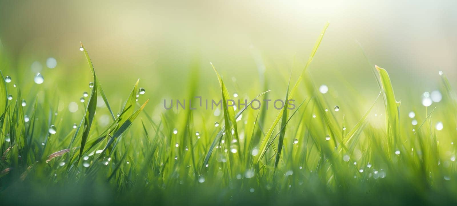 grass sunlight spring summer with dew, ai by rachellaiyl