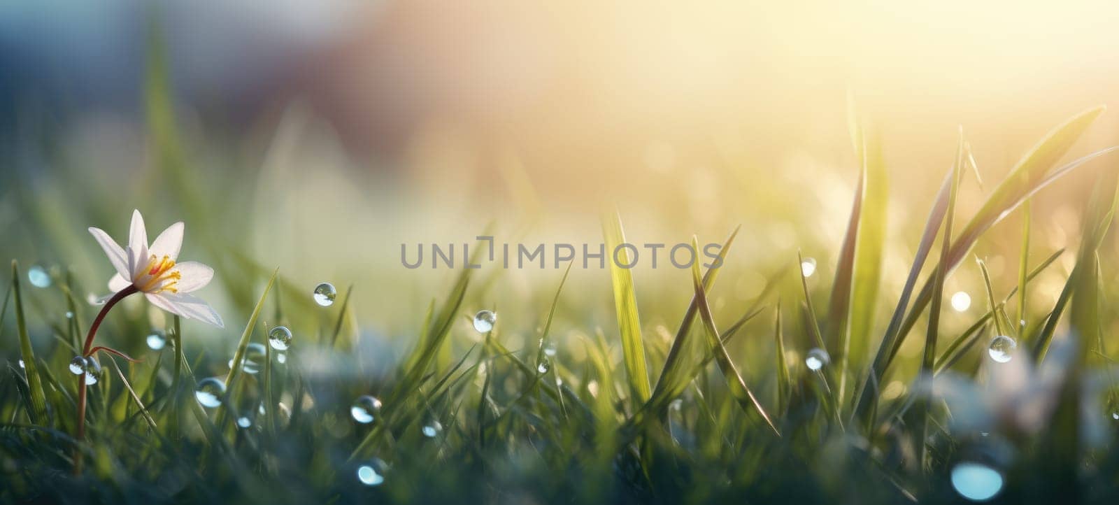 grass sunlight spring summer with dew, ai by rachellaiyl