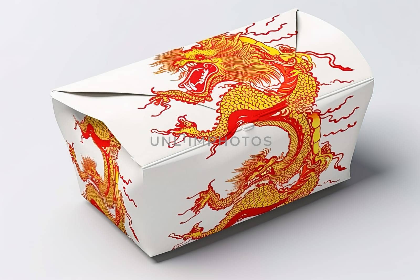 Food packaging box with dragon pattern. High quality photo
