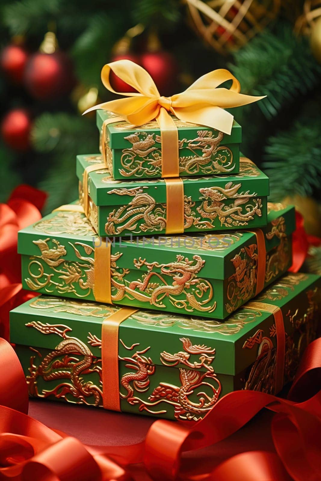 Green gift box with a dragon image. by Yurich32