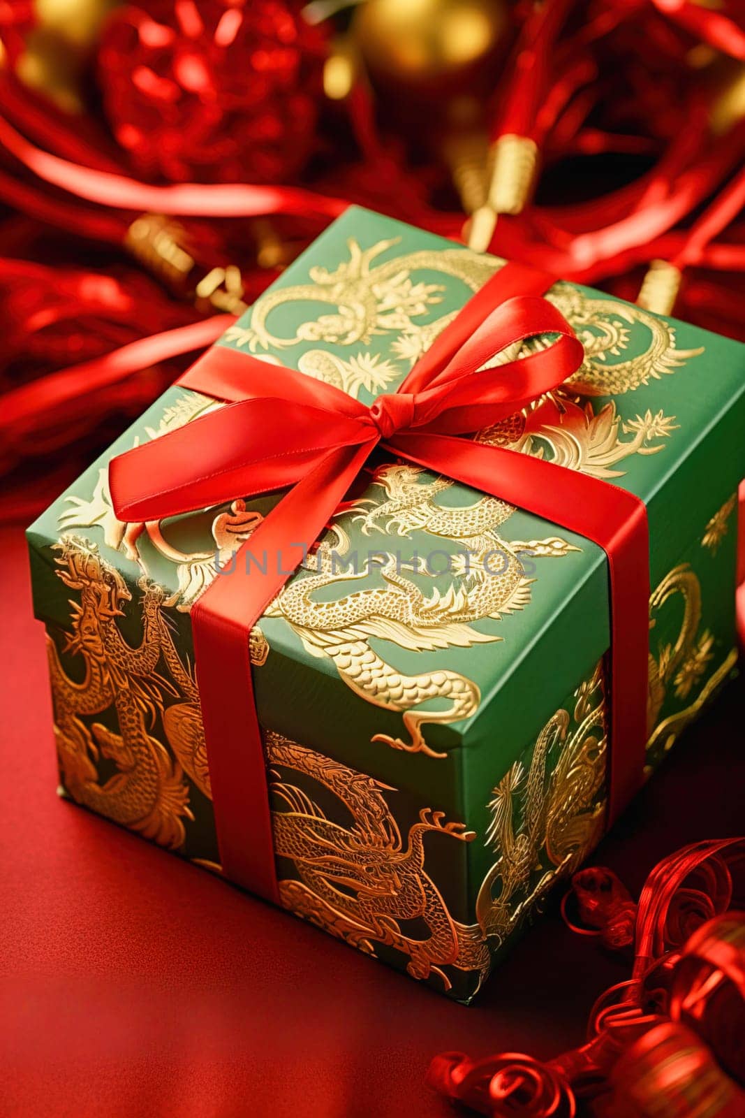 Green gift box with a dragon image. by Yurich32