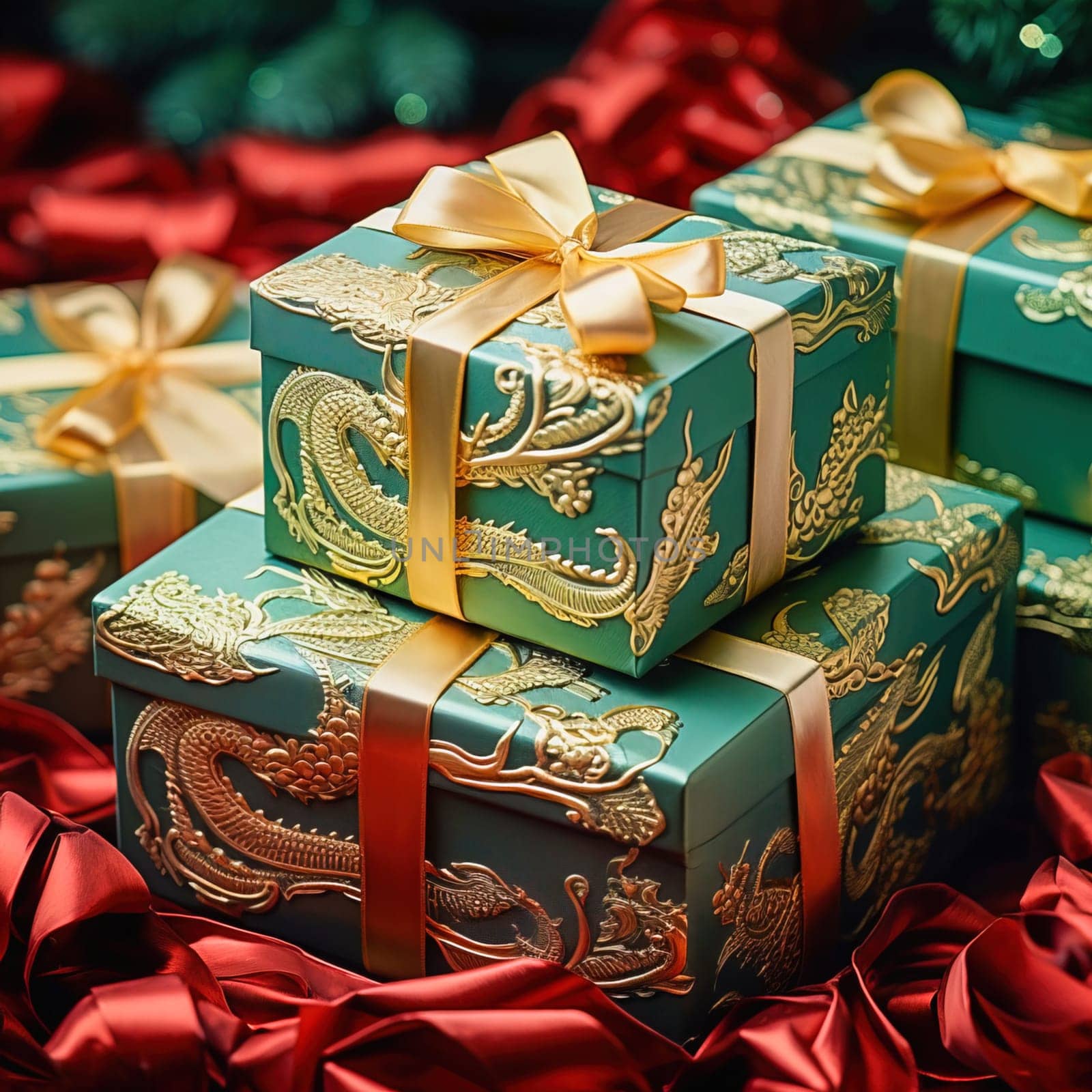 Green gift box with a dragon image. by Yurich32