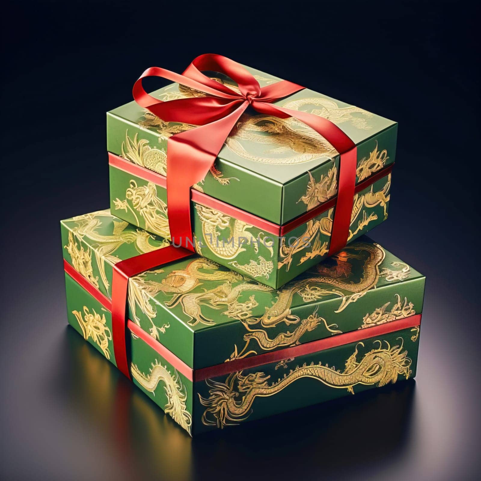 Green gift box with a dragon image. by Yurich32