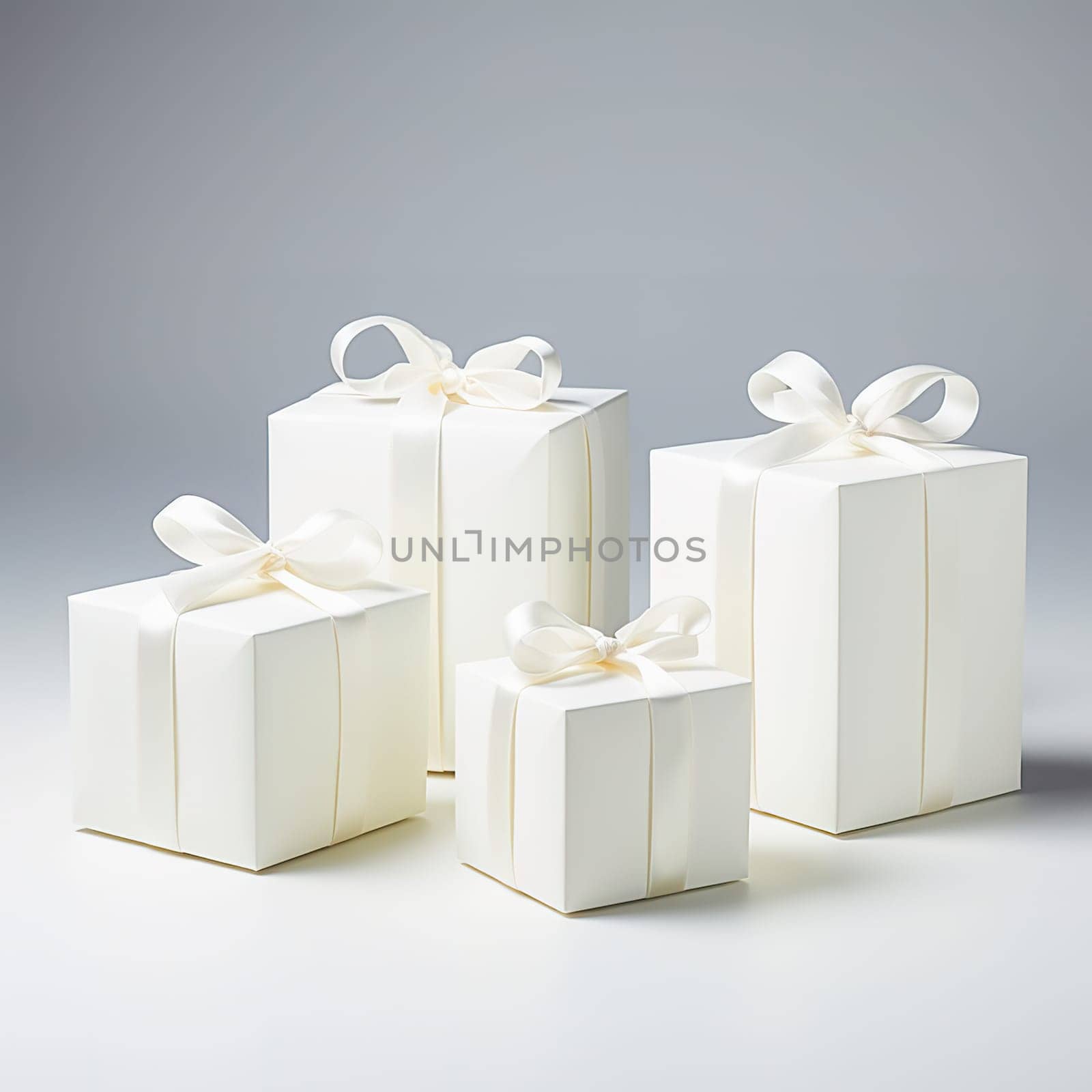 A white gift box is tied with a white ribbon. by Yurich32