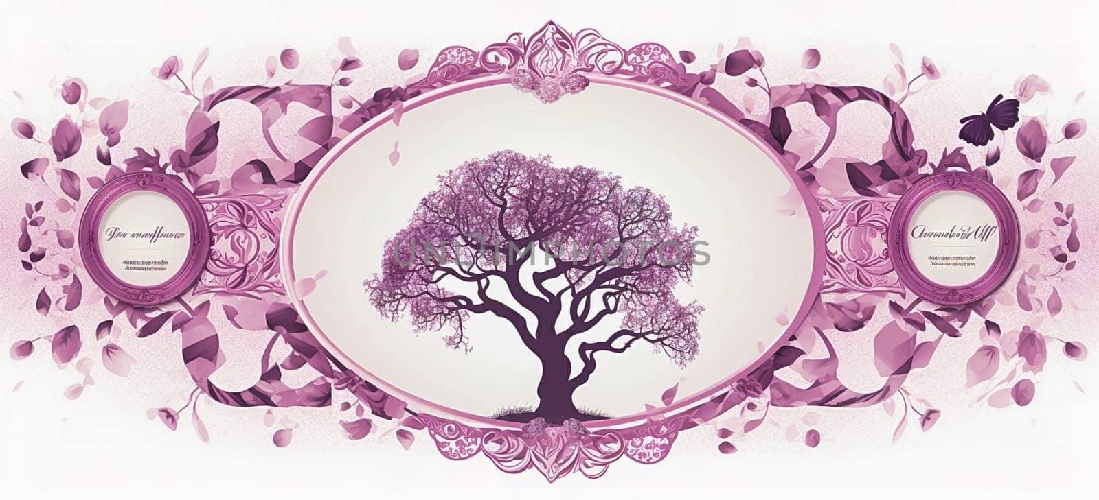 Family tree illustration, template for a mug in purple tones. High quality illustration