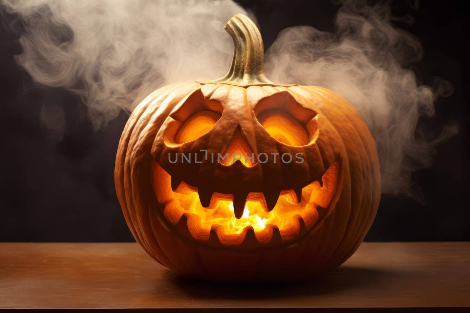 Carved Pumpkin with Smoke for Halloween on a black background