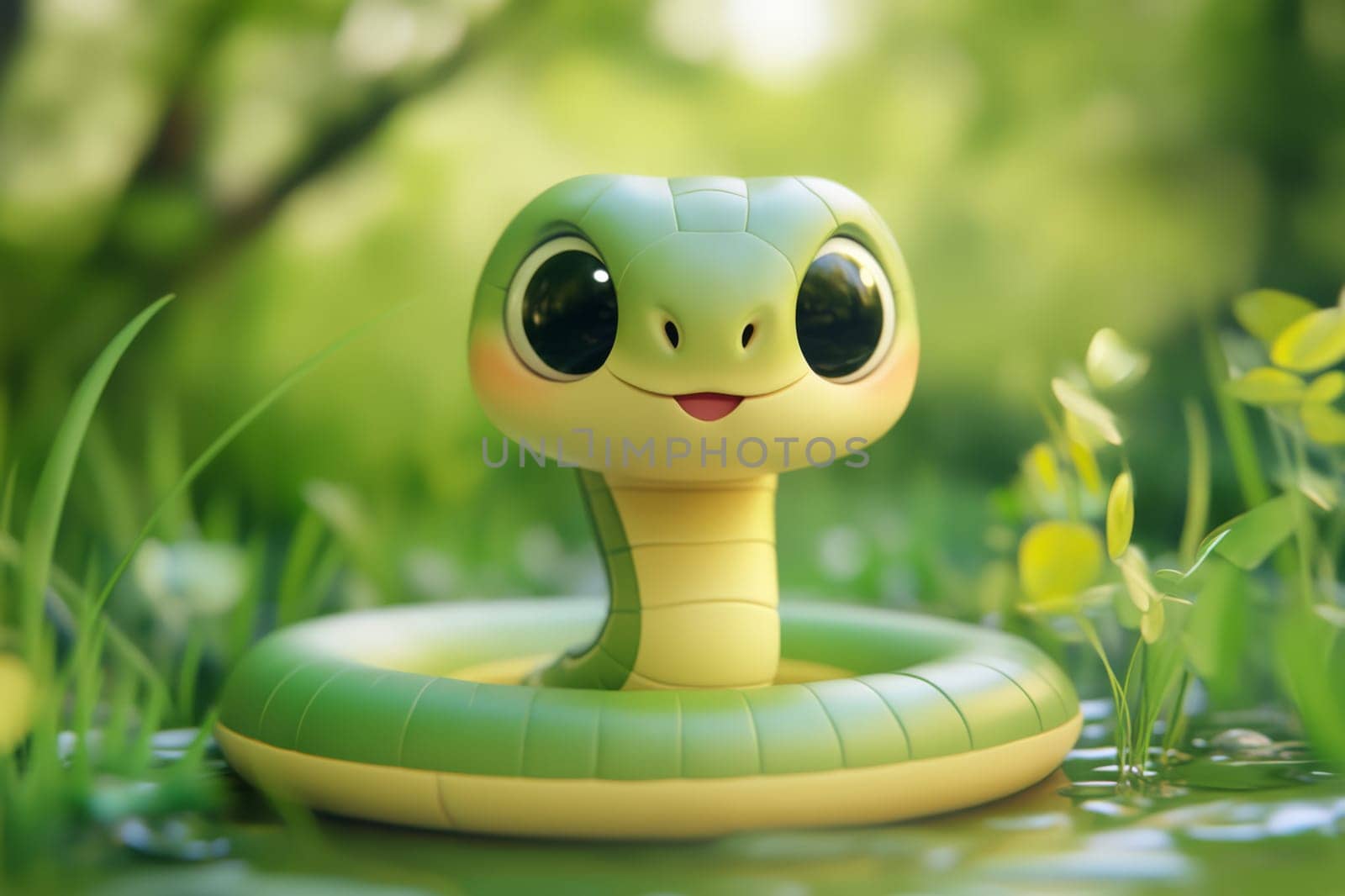Cute green snake on a green background