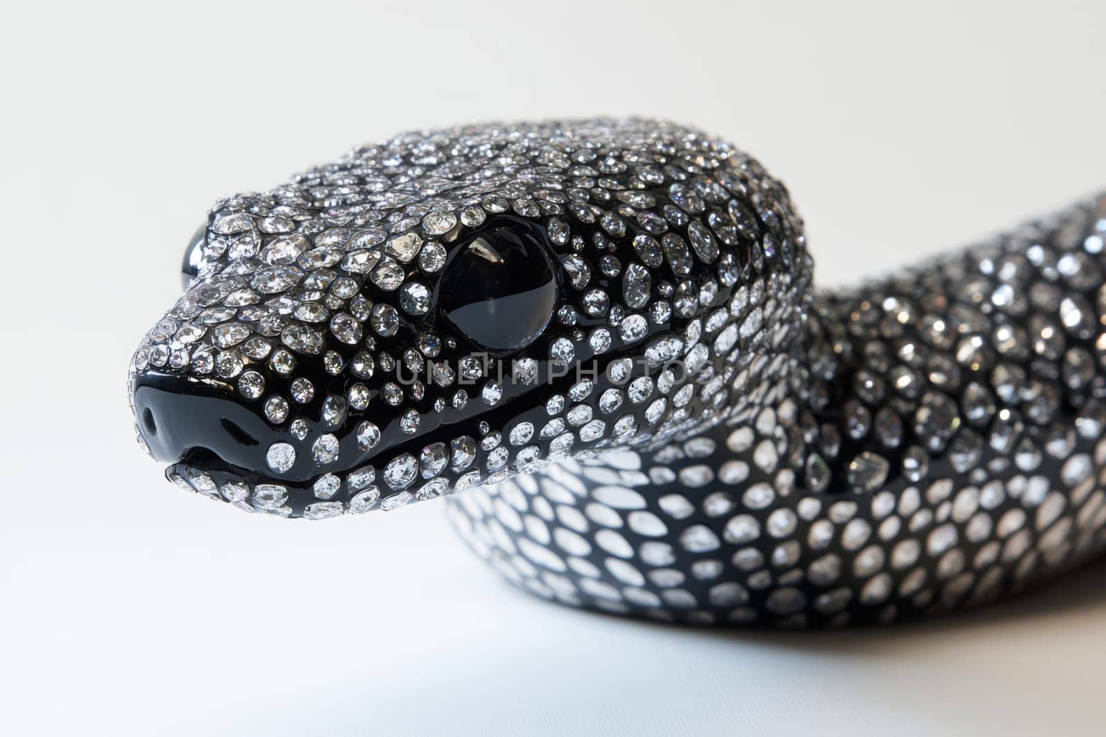 Black Snake head with rhinestones and diamonds white background
