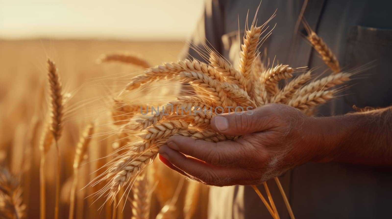 A person holding a bunch of wheat in their hand.
