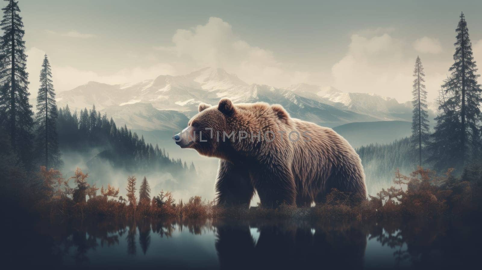 A majestic brown bear standing tall in the midst of a lush forest.