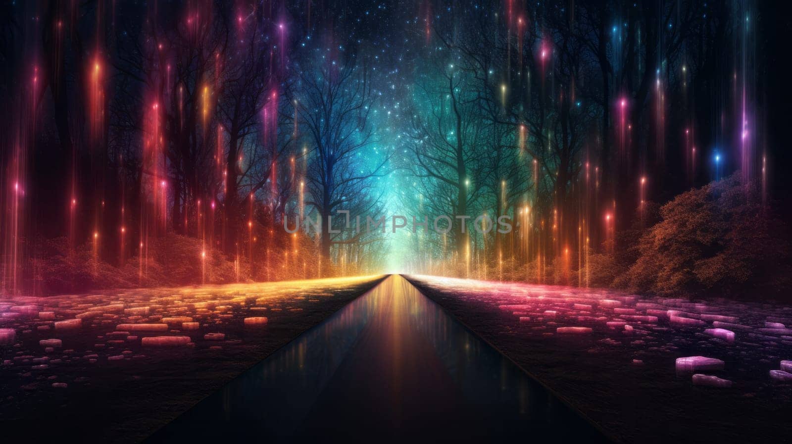 A tranquil colorful abstract forest scene.