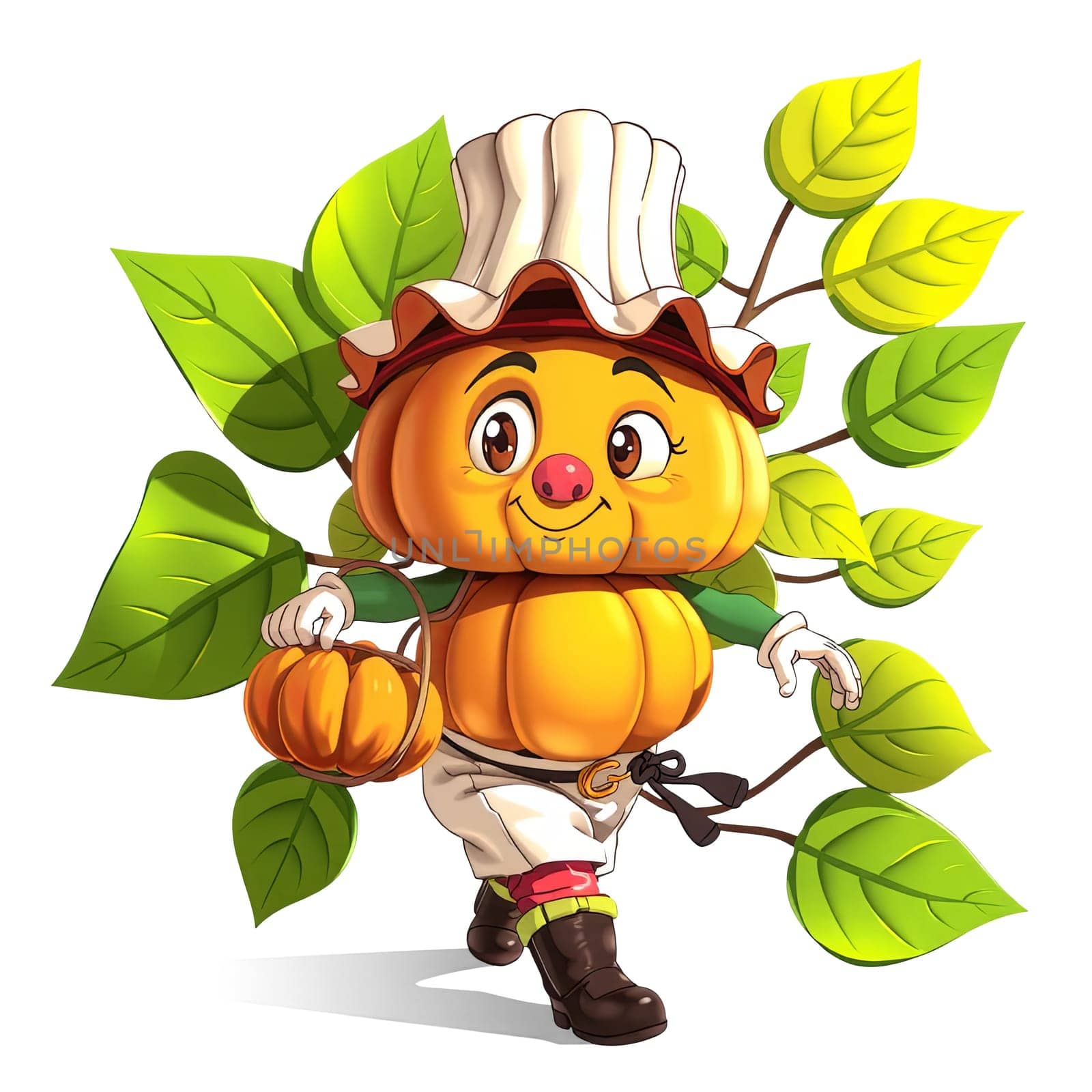 Pumpkin with eyes and face. Cartoon, transparent. 3D and 2D mix funny harvest.