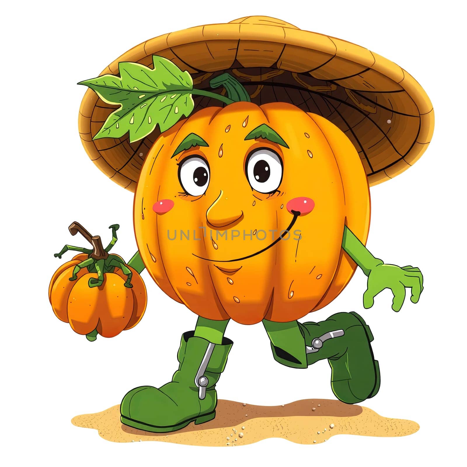 Pumpkin with eyes and face. Cartoon, transparent. 3D and 2D mix funny harvest.
