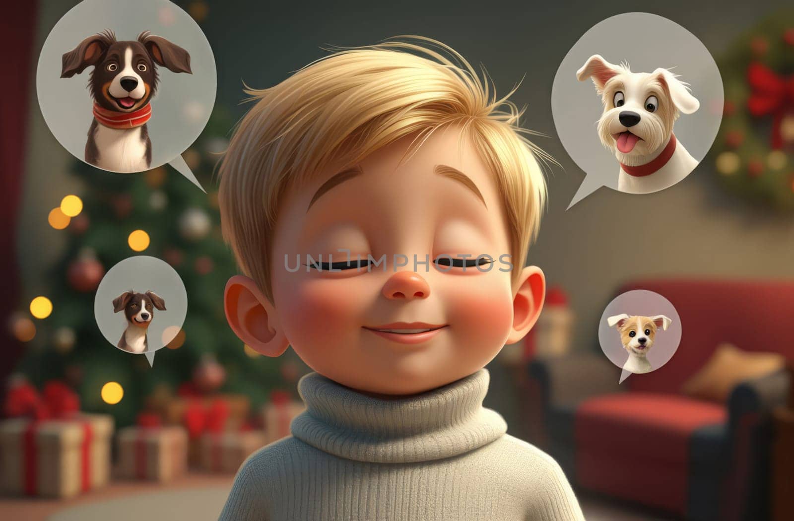 Girl dreams of a puppy for the Christmas